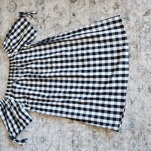 Almost Famous Dress Sz Large Black And White Checkered Short Sleeve With Ties